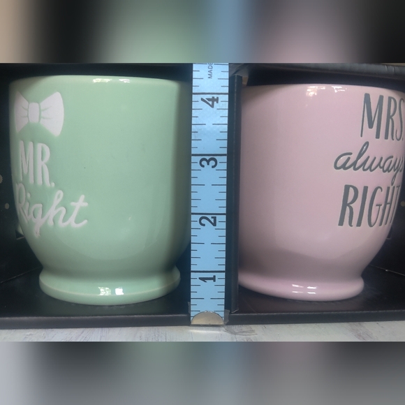 💛 Limited Time Sale💛MHI Mr. and Mrs. Right Mug Set in Mint and Pink - Picture 5 of 6